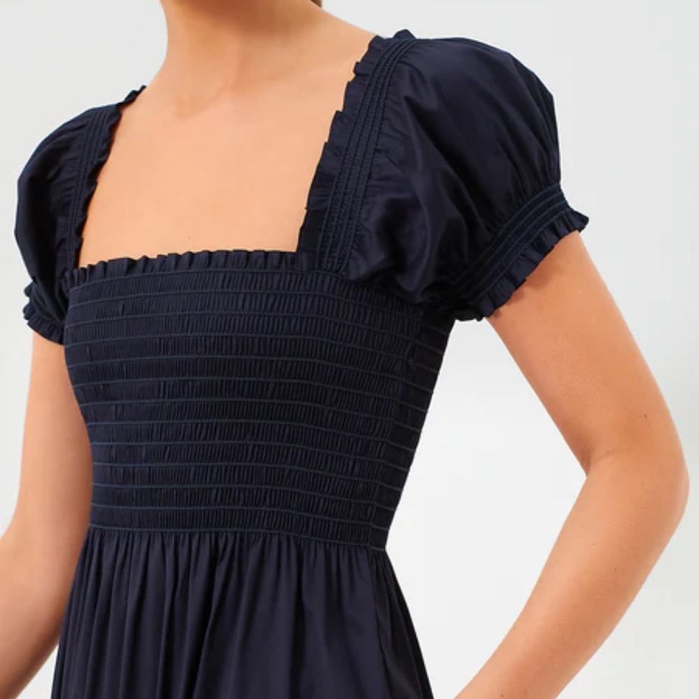 NWT Tory Burch Smocked Midi Dress XS navy
